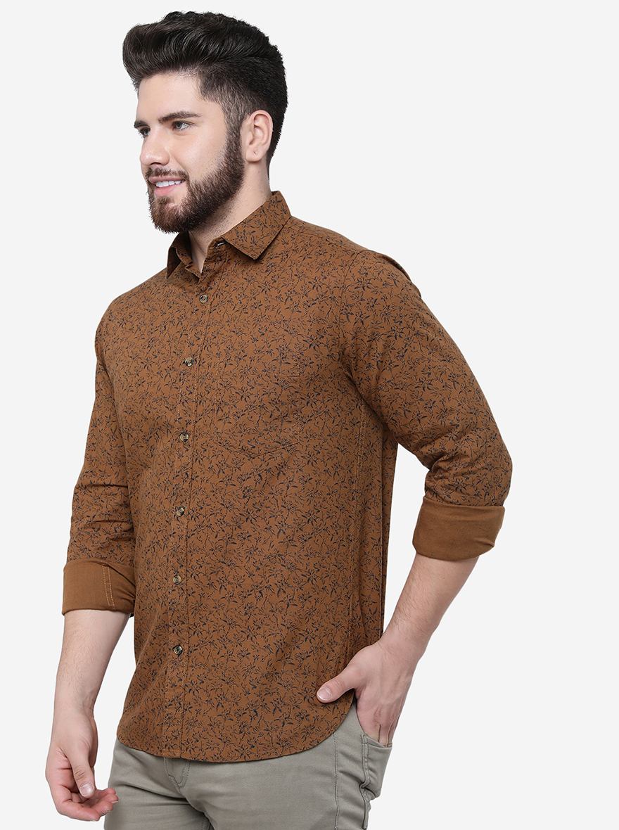 Oscar Yellow Printed Slim Fit Casual Shirt | Greenfibre