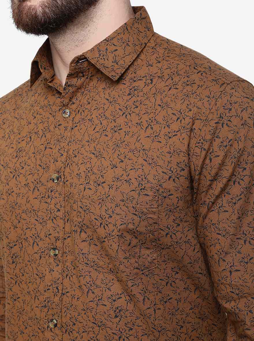 Oscar Yellow Printed Slim Fit Casual Shirt | Greenfibre