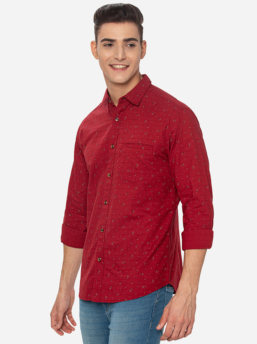 Red  Printed Slim Fit Semi Casual Shirt | Greenfibre