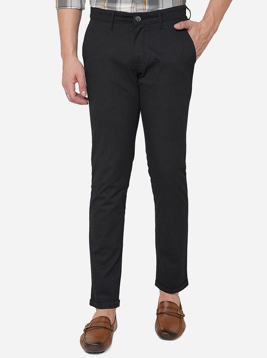 Black Solid Neo Fit Casual Trouser | Greenfibre