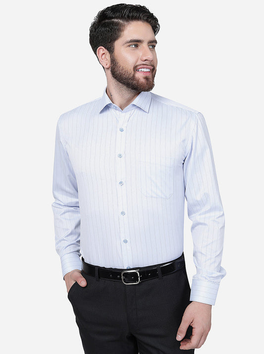 White & Blue Striped Slim Fit Formal Shirt | Greenfibre