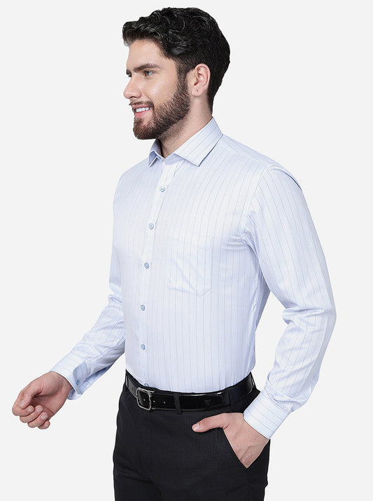 White & Blue Striped Slim Fit Formal Shirt | Greenfibre