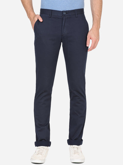 Navy Blue Solid Super Slim Fit Casual Trouser | Greenfibre