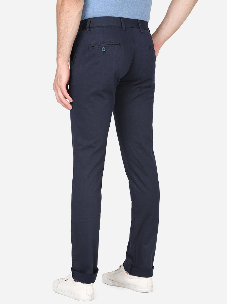 Navy Blue Solid Super Slim Fit Casual Trouser | Greenfibre