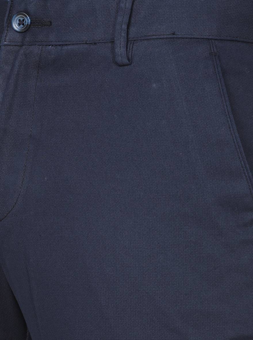 Navy Blue Solid Super Slim Fit Casual Trouser | Greenfibre