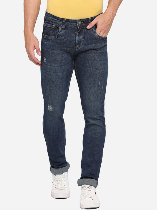 Navy Blue Washed Narrow Fit Jeans | Greenfibre