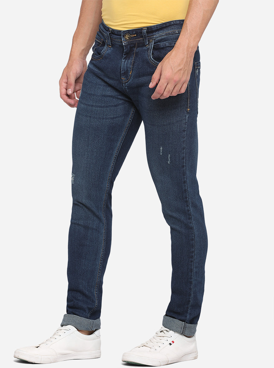 Navy Blue Washed Narrow Fit Jeans | Greenfibre