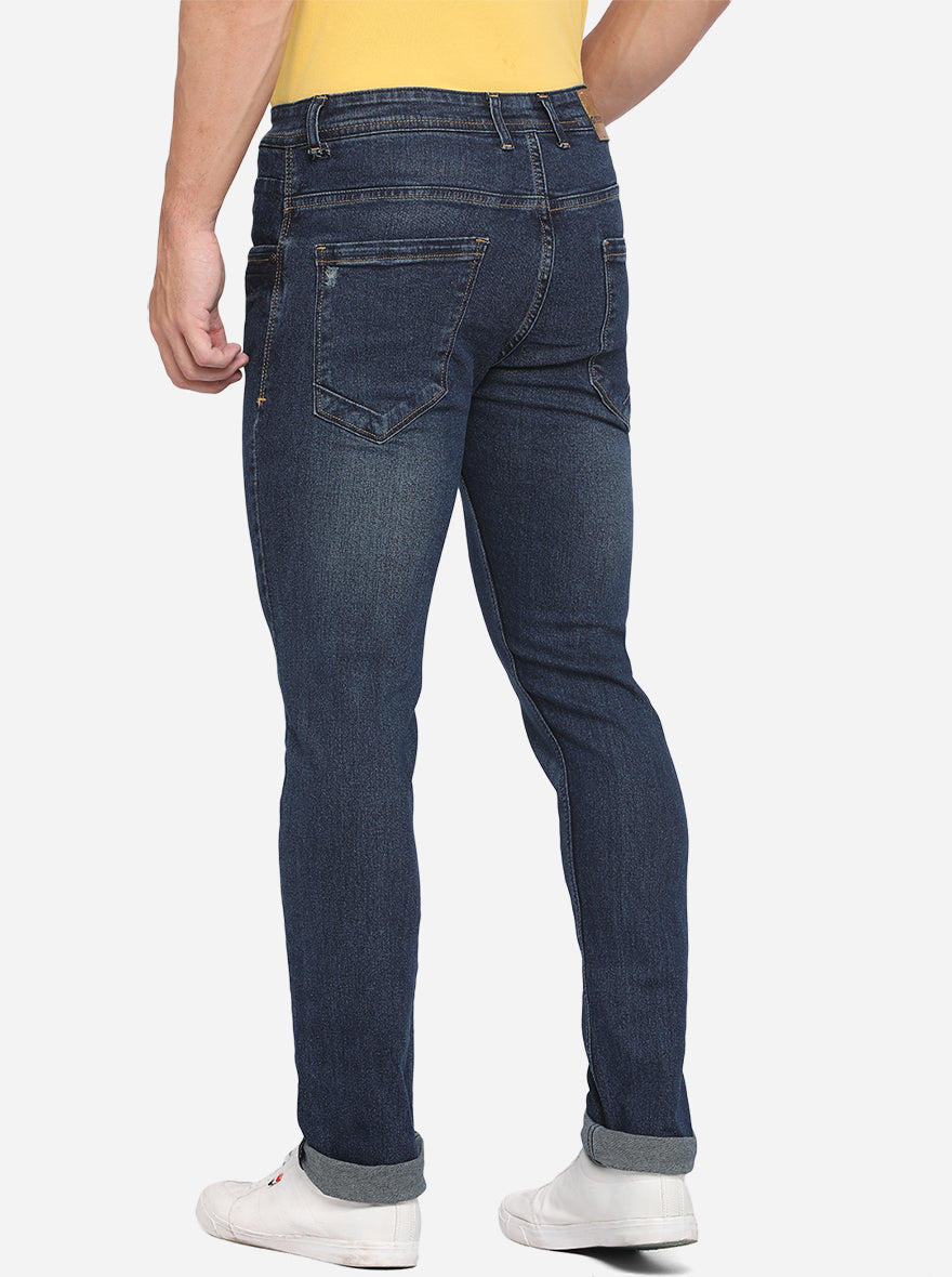 Navy Blue Washed Narrow Fit Jeans | Greenfibre