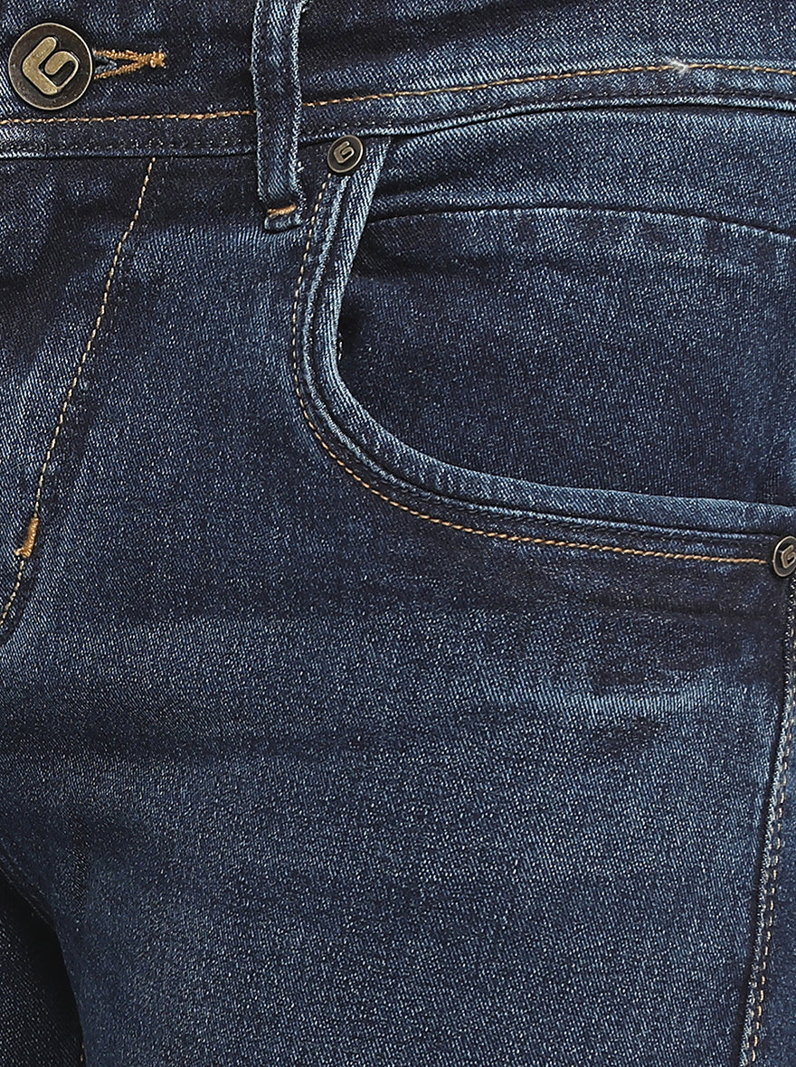 Navy Blue Washed Narrow Fit Jeans | Greenfibre