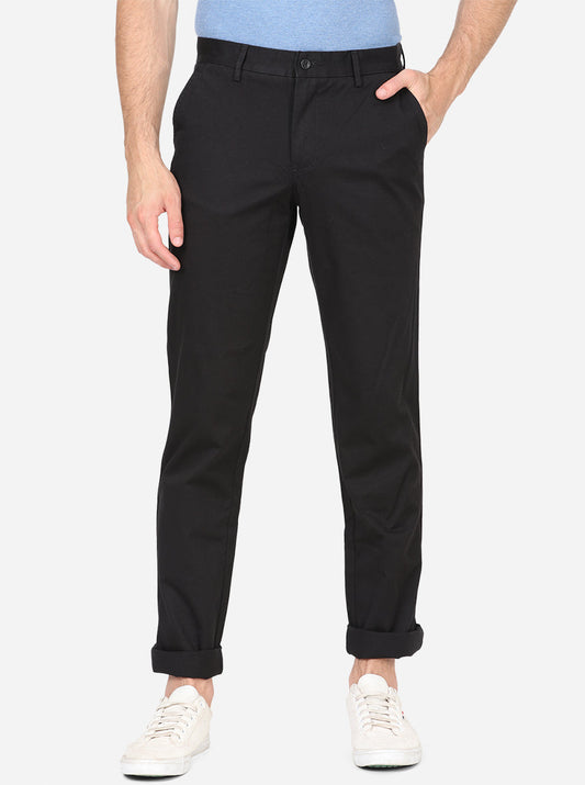 Black Solid Slim Fit Casual Trouser | Greenfibre