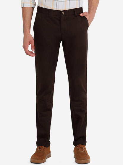 Dark Coffee Brown Solid Super Slim Fit Casual Trouser | Greenfibre