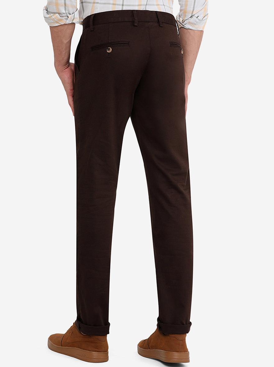 Dark Coffee Brown Solid Super Slim Fit Casual Trouser | Greenfibre