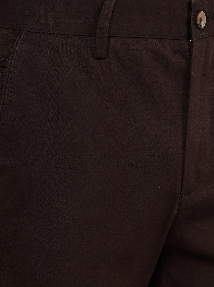 Dark Coffee Brown Solid Super Slim Fit Casual Trouser | Greenfibre