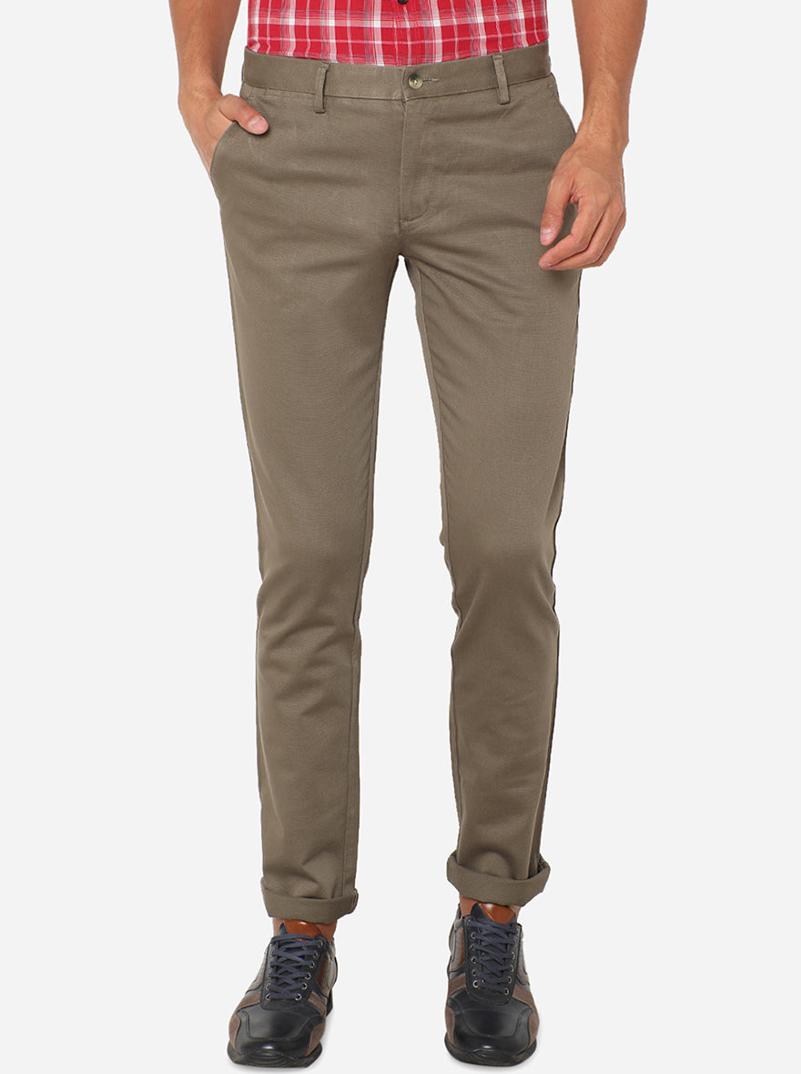 Brown Solid Super Slim Fit Casual Trouser | Greenfibre