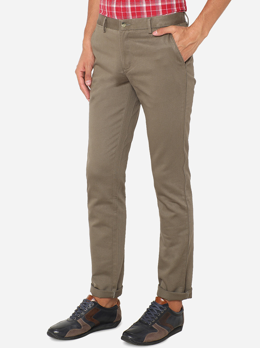 Brown Solid Super Slim Fit Casual Trouser | Greenfibre