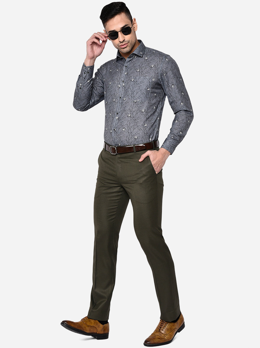 Slate Grey Printed Slim Fit Party Wear Shirt | Greenfibre