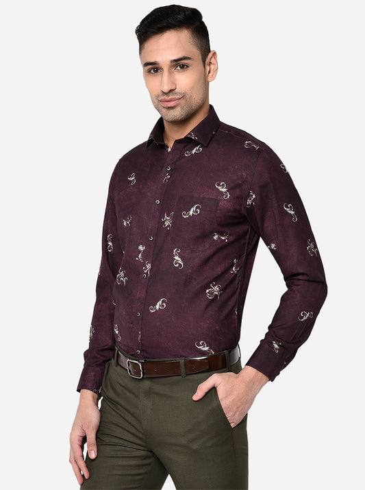 Dark Wine Printed Slim Fit Party Wear Shirt | Greenfibre