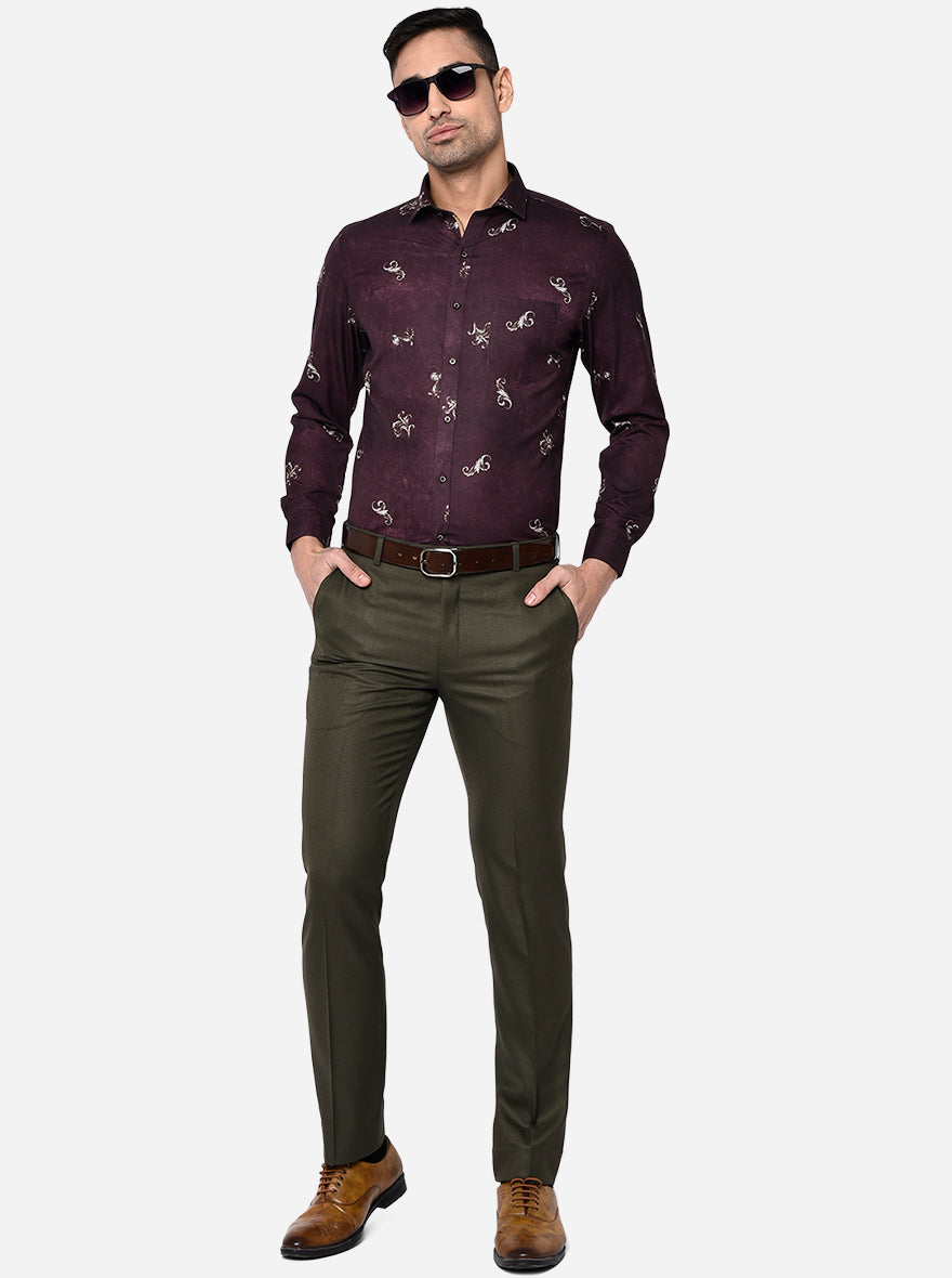 Dark Wine Printed Slim Fit Party Wear Shirt | Greenfibre