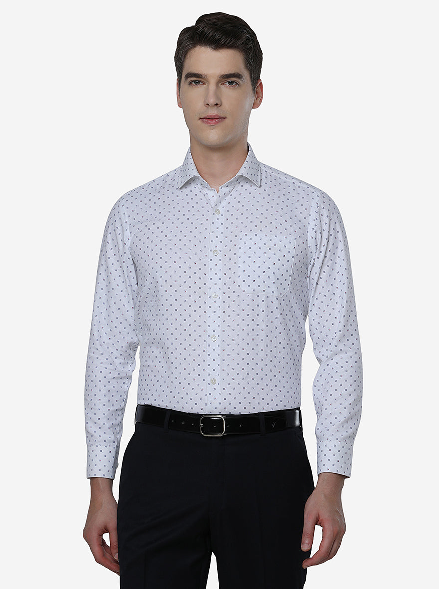 White & Blue Printed Slim Fit Formal Shirt | Greenfibre