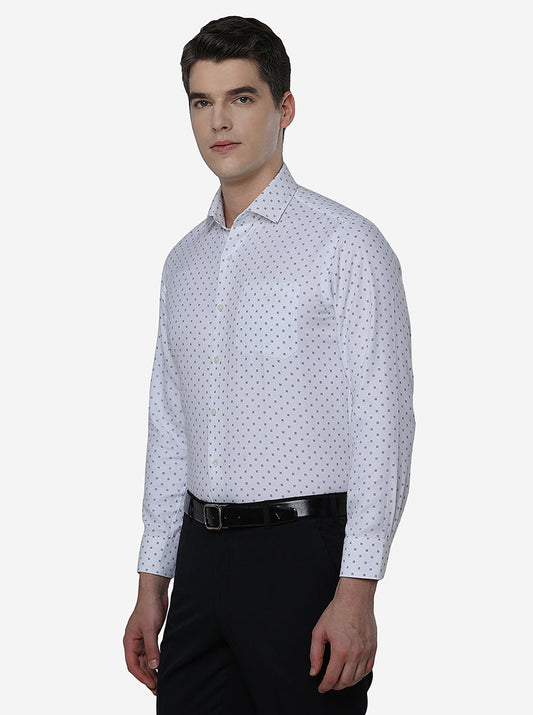 White & Blue Printed Slim Fit Formal Shirt | Greenfibre