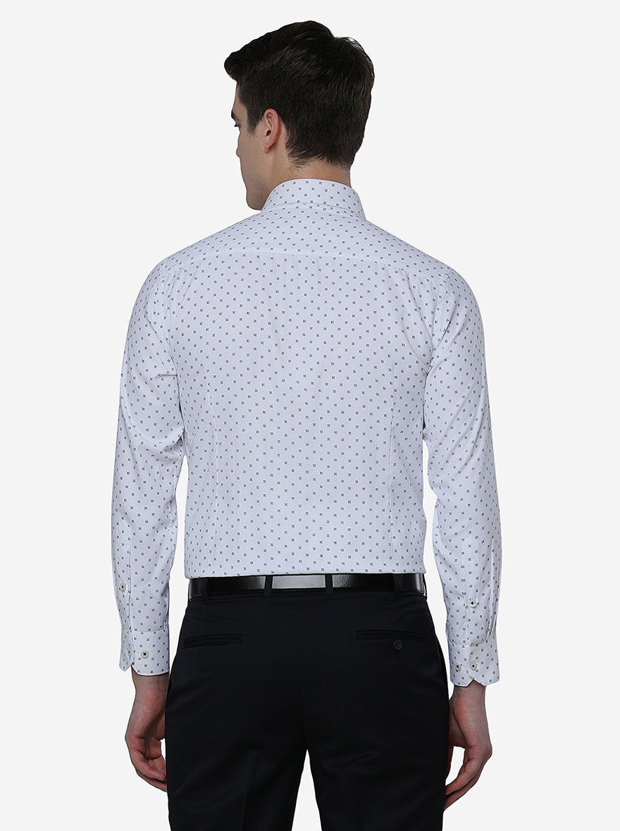 White & Blue Printed Slim Fit Formal Shirt | Greenfibre