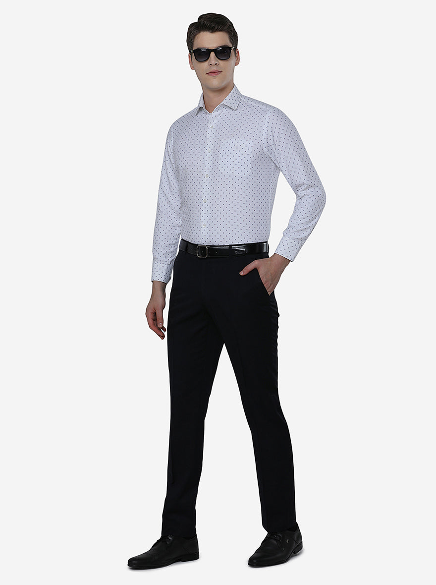 White & Blue Printed Slim Fit Formal Shirt | Greenfibre