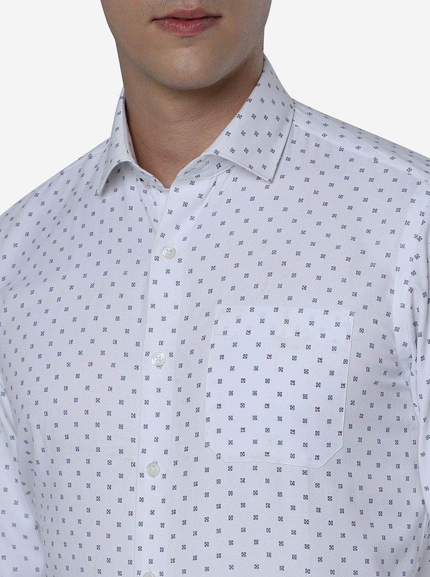 White & Blue Printed Slim Fit Formal Shirt | Greenfibre