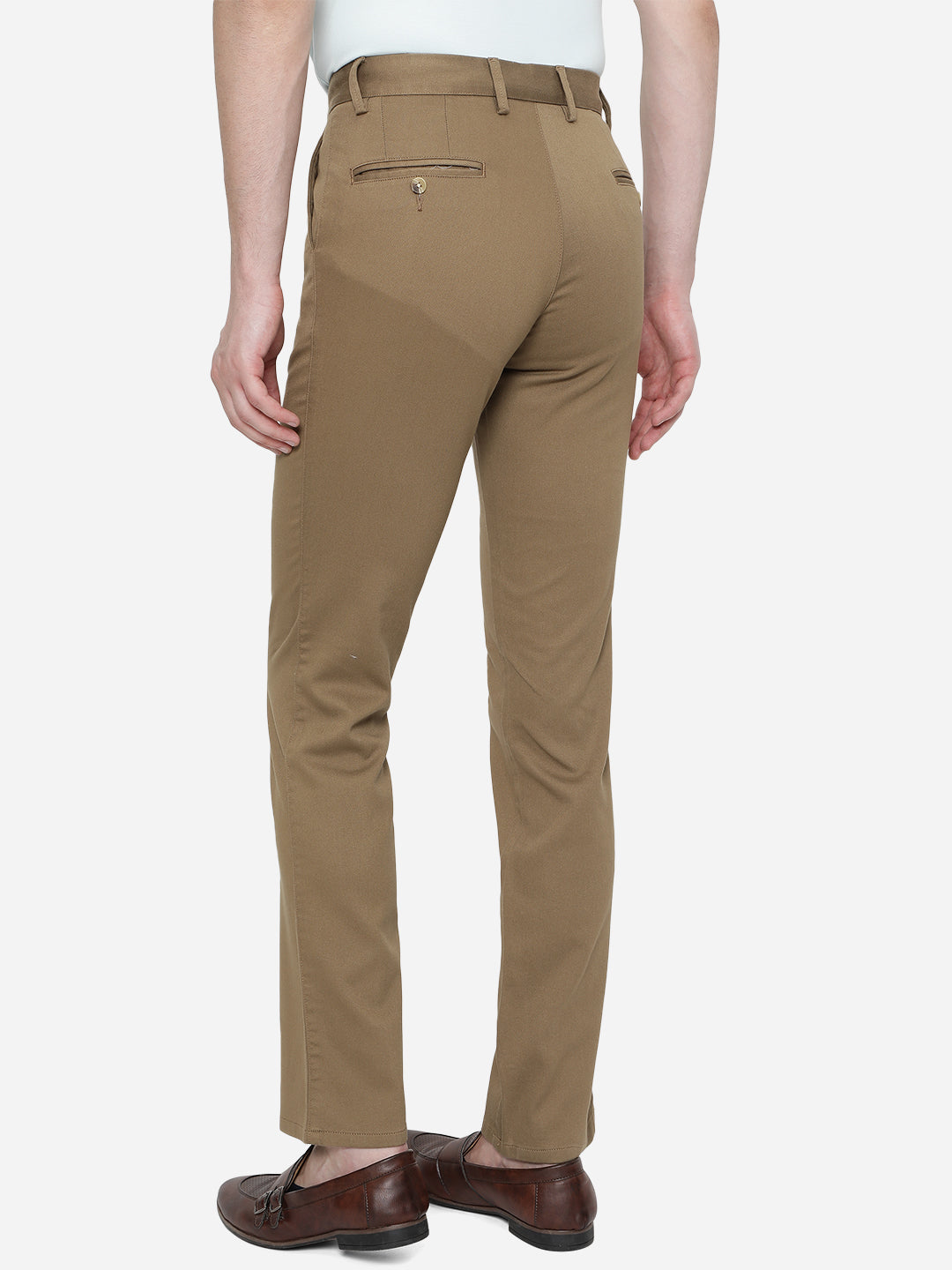 Dark Khaki Solid Slim Fit Casual Trouser | Greenfibre