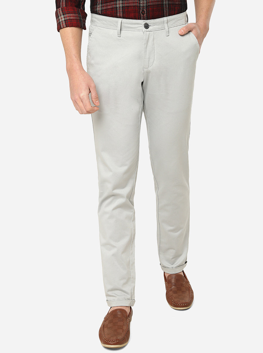 Light Grey Solid Neo Fit Casual Trouser | Greenfibre