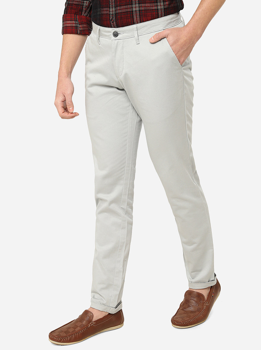 Light Grey Solid Neo Fit Casual Trouser | Greenfibre