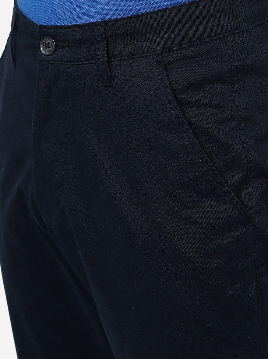 Navy Blue Solid Slim Fit Casual Trouser | Greenfibre