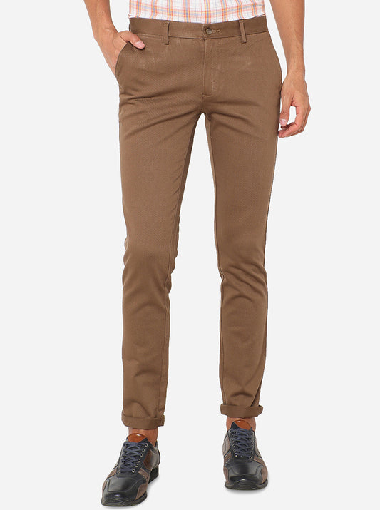 Khaki Solid Super Slim Fit Casual Trouser | Greenfibre