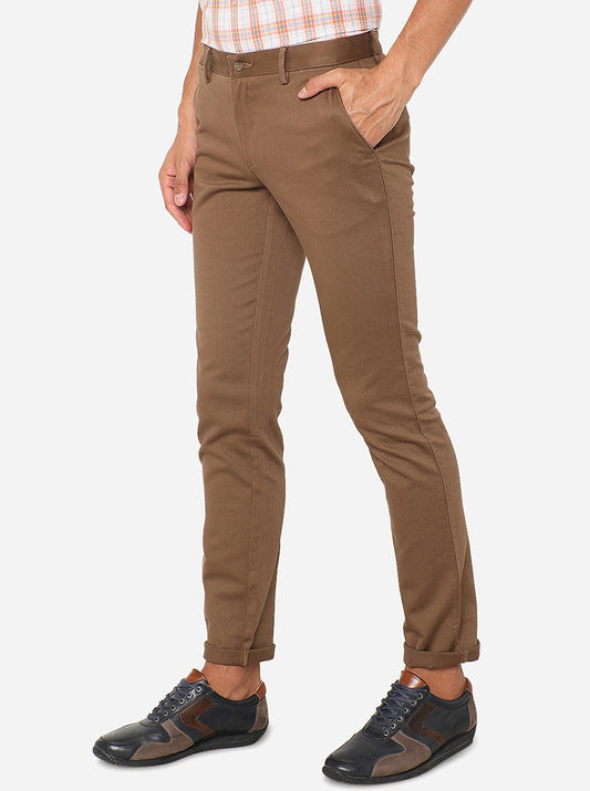 Khaki Solid Super Slim Fit Casual Trouser | Greenfibre