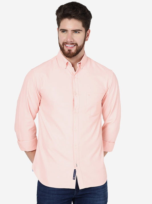 Peach Solid Slim Fit Casual Shirt | Greenfibre