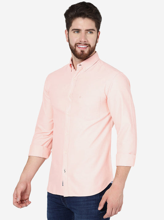 Peach Solid Slim Fit Casual Shirt | Greenfibre