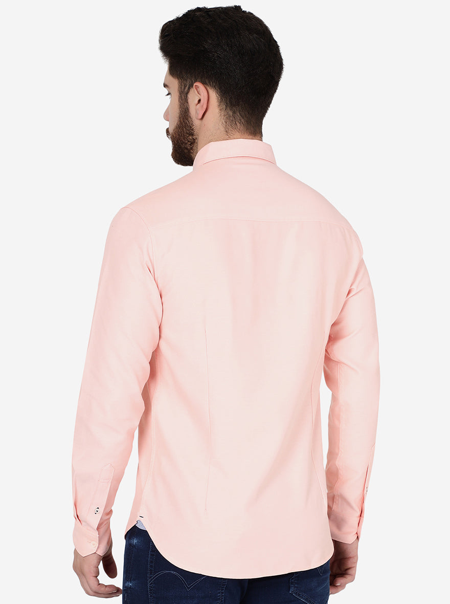 Peach Solid Slim Fit Casual Shirt | Greenfibre