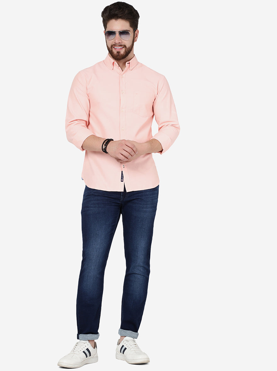 Peach Solid Slim Fit Casual Shirt | Greenfibre