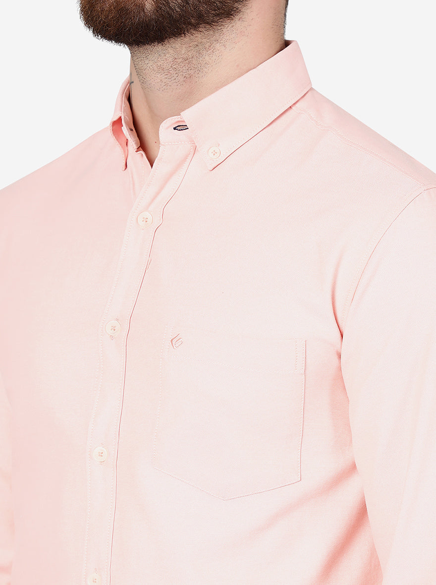 Peach Solid Slim Fit Casual Shirt | Greenfibre