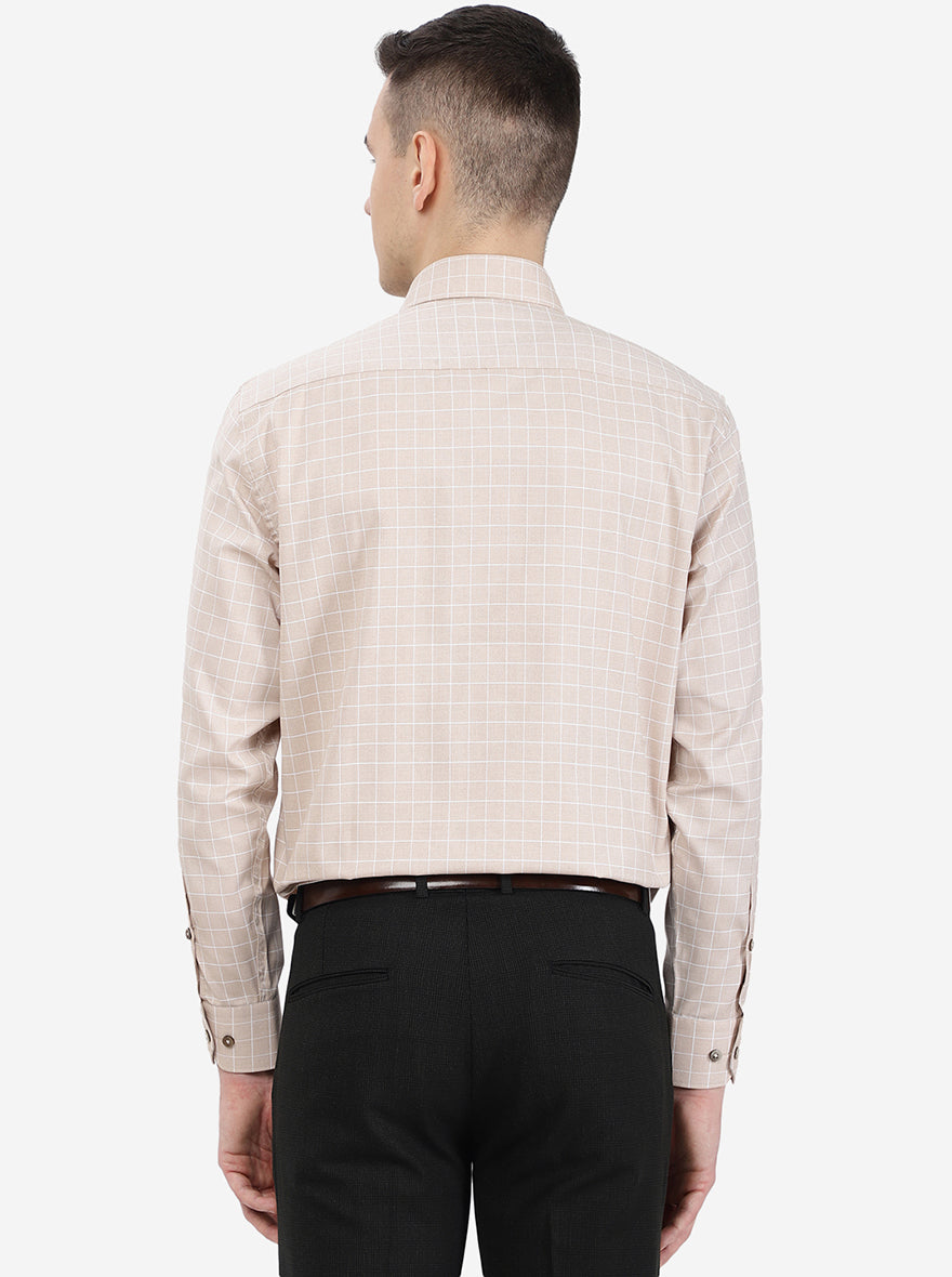 Light Brown Checked Regular Fit Formal Shirt | Greenfibre