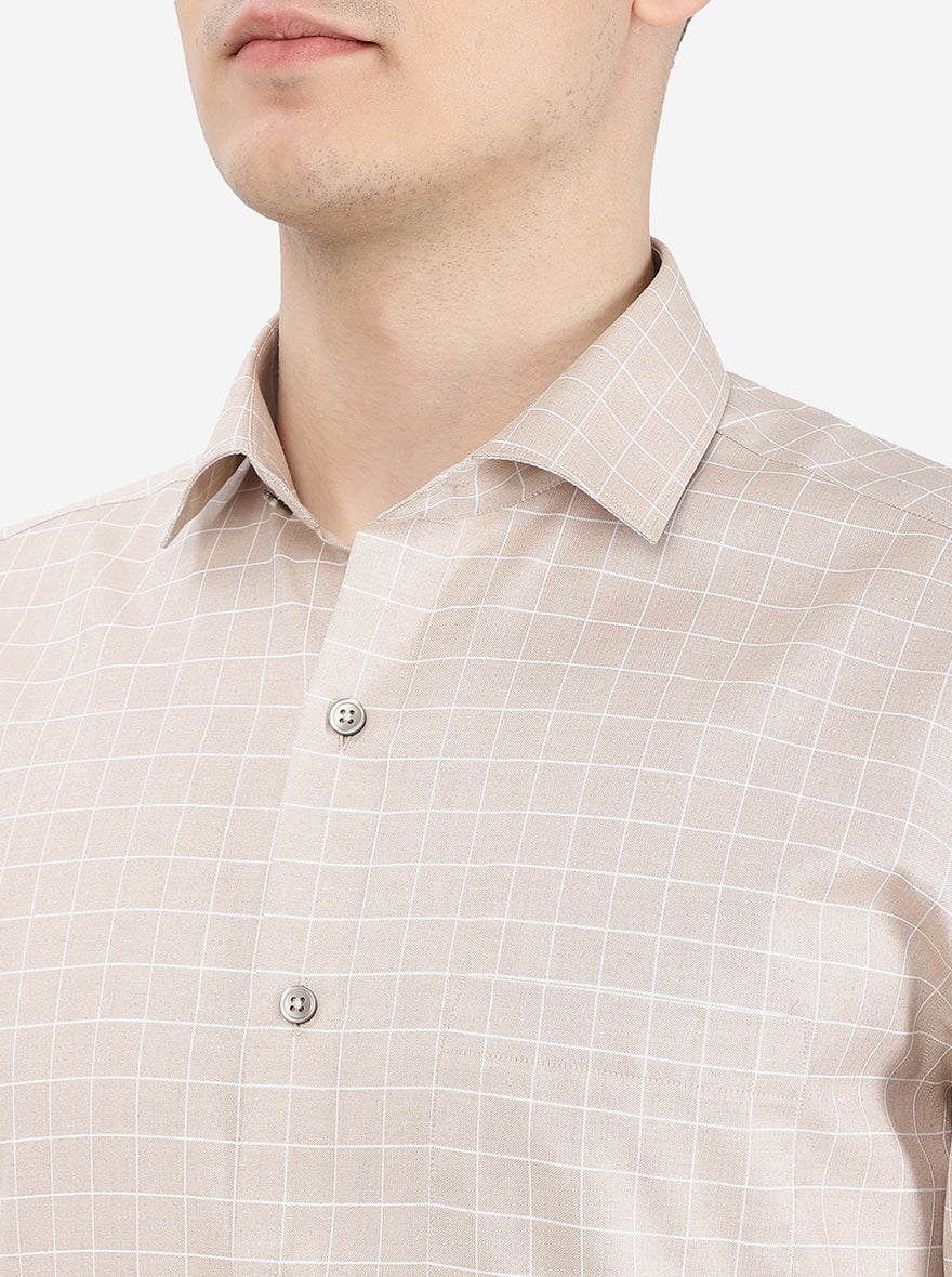 Light Brown Checked Regular Fit Formal Shirt | Greenfibre