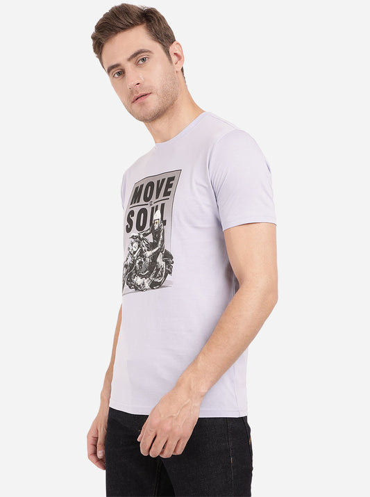 Ice Blue Printed Slim Fit T-Shirt | Greenfibre