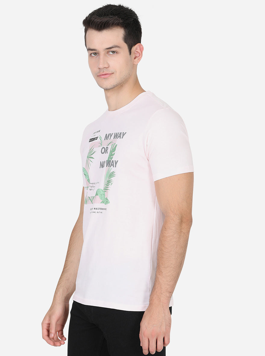 Delicacy Pink Printed Slim Fit T-Shirt | Greenfibre