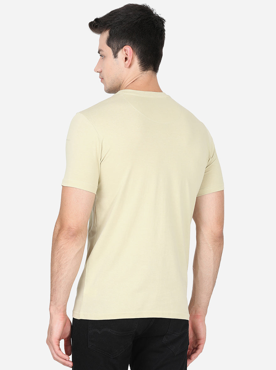 Light Beige Printed Slim Fit T-Shirt | Greenfibre