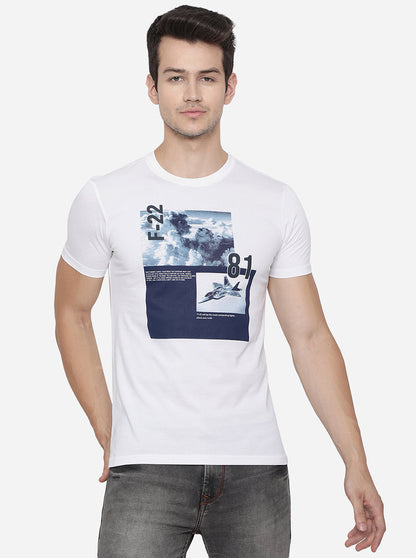 White Printed Slim Fit T-Shirt | Greenfibre