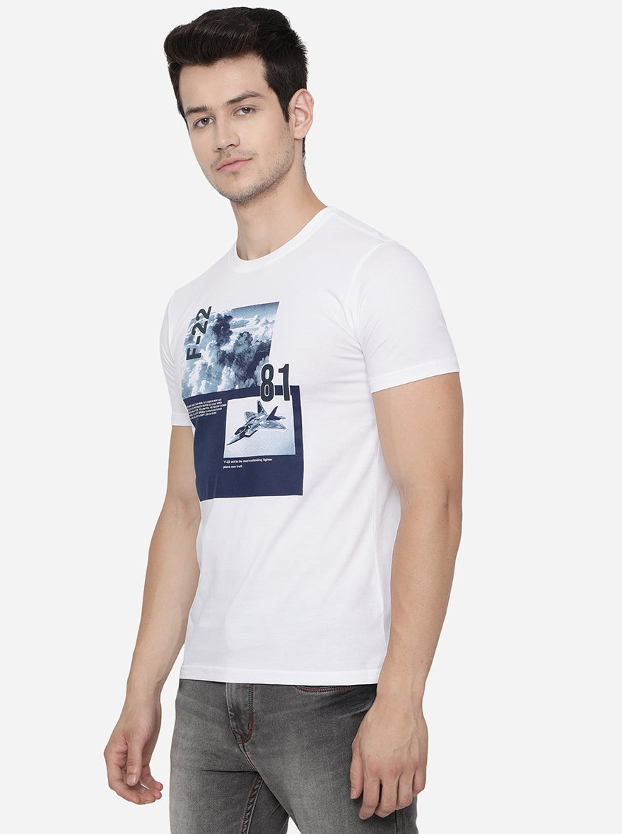 White Printed Slim Fit T-Shirt | Greenfibre