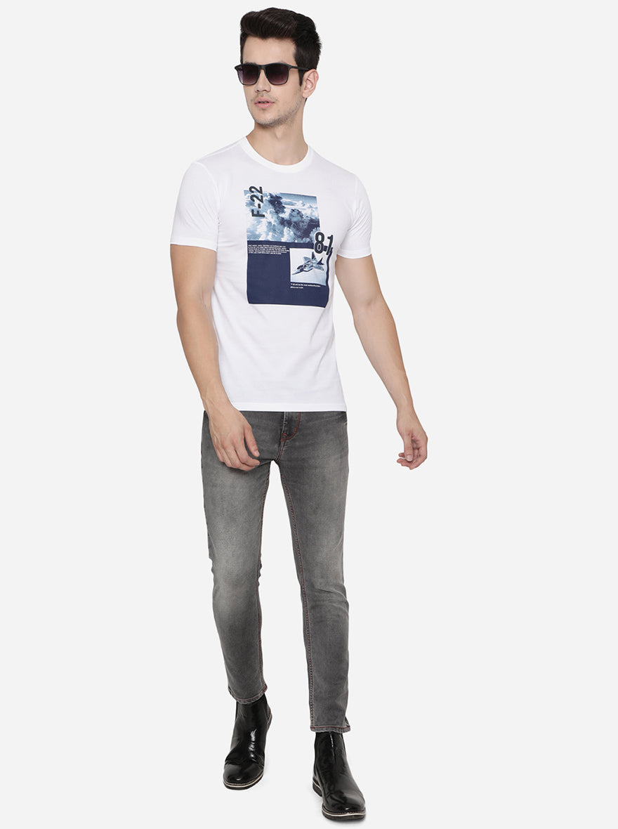 White Printed Slim Fit T-Shirt | Greenfibre