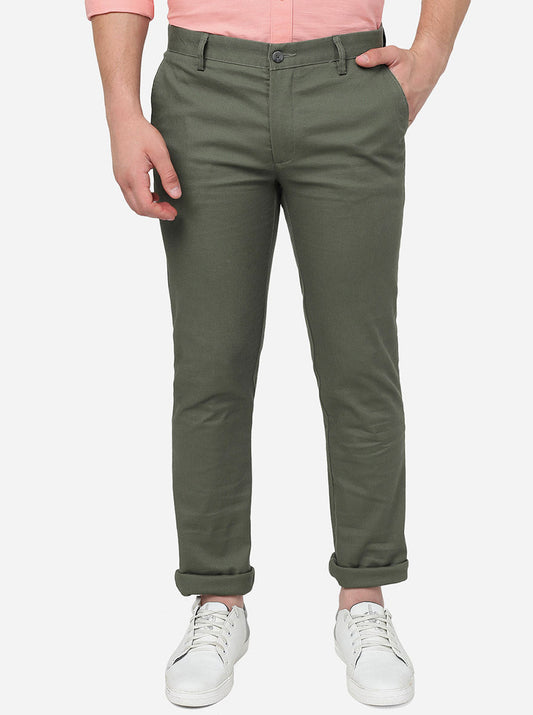 Olive Green Solid Super Slim Fit Casual Trouser | Greenfibre