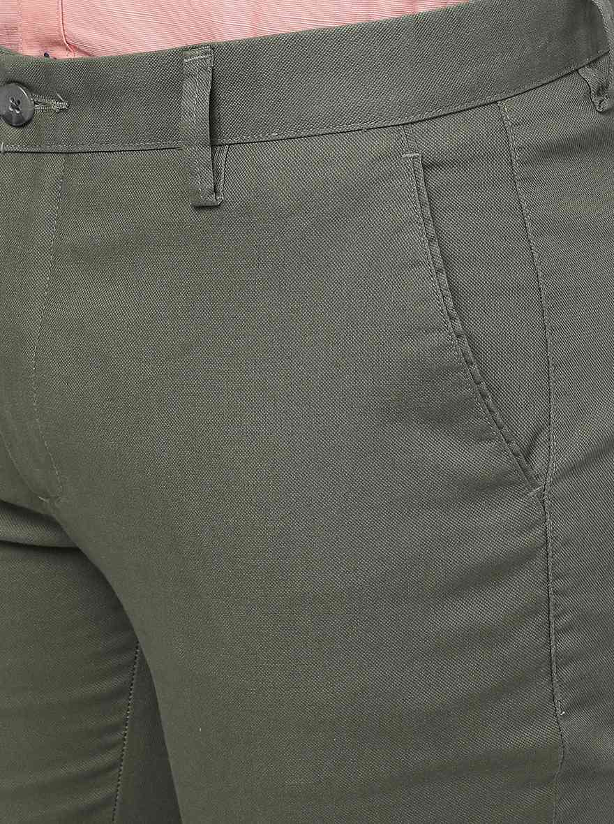 Olive Green Solid Super Slim Fit Casual Trouser | Greenfibre