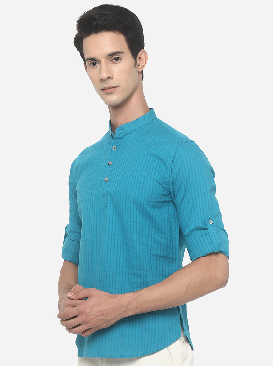 Light Blue Striped Slim Fit Semi Casual Shirt | Greenfibre