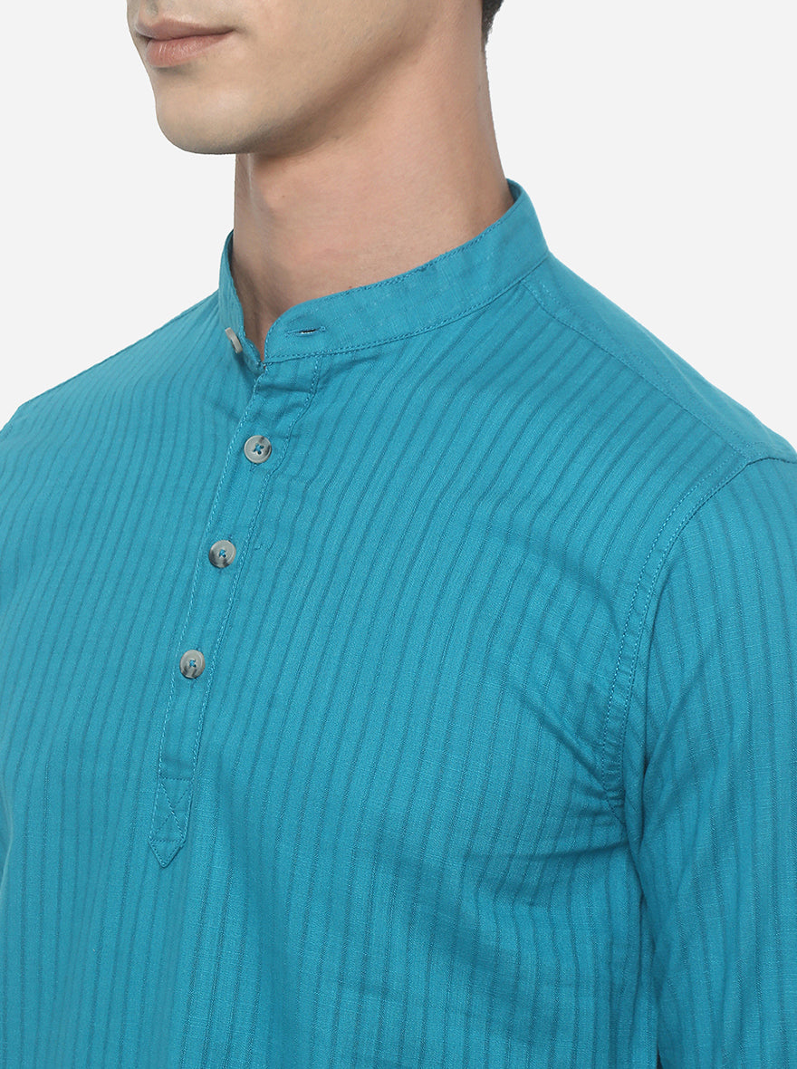 Light Blue Striped Slim Fit Semi Casual Shirt | Greenfibre